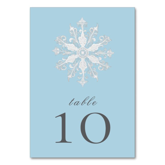 Minimalist Snowflake Wedding | Ice Blue Table Number (Front)