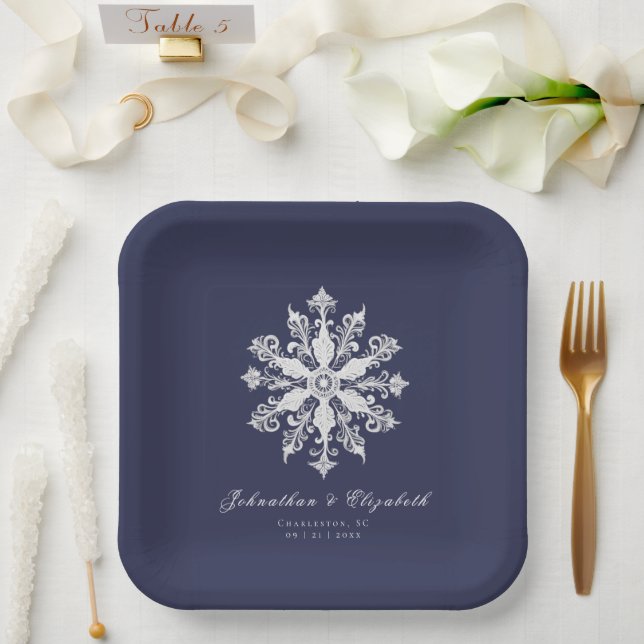 Minimalist Snowflake Wedding | Navy Blue Paper Plates (Wedding)