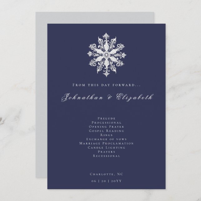 Minimalist Snowflake Wedding | Navy Blue Program (Front/Back)
