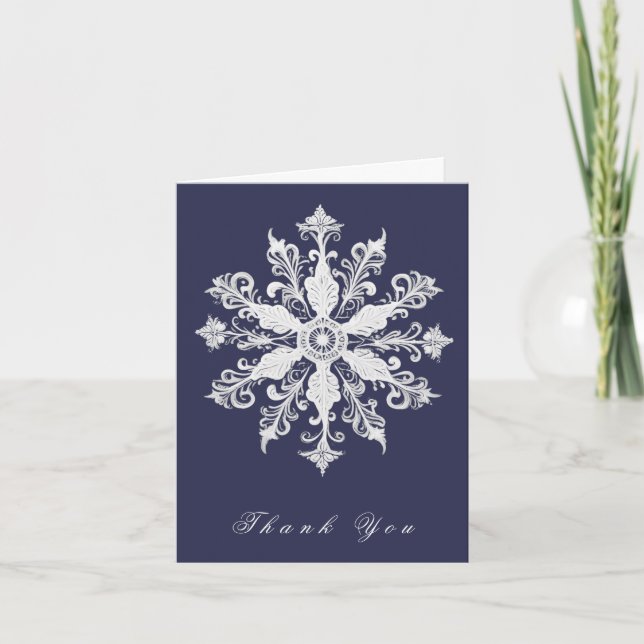 Minimalist Snowflake Wedding | Navy Blue Thank You Card (Front)