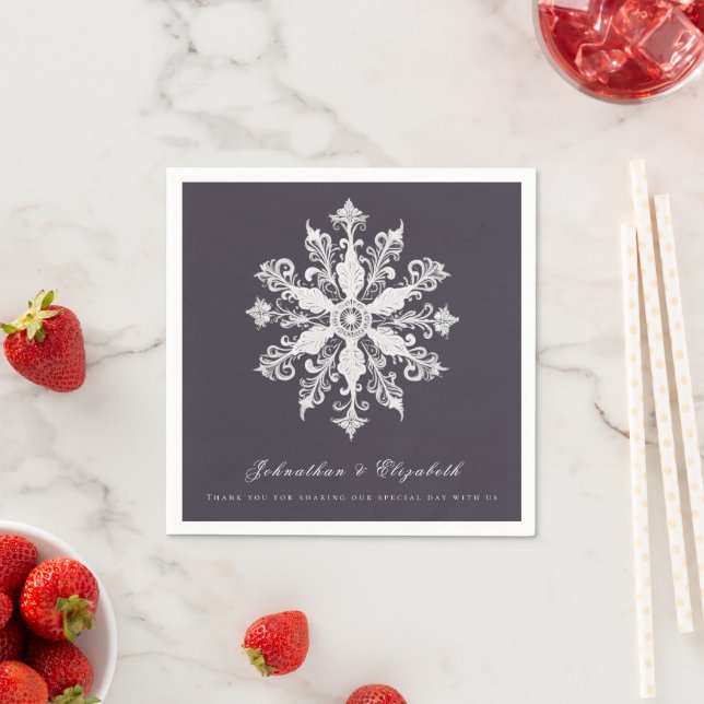 Minimalist Snowflake Wedding | Plum Purple Napkins (Insitu)