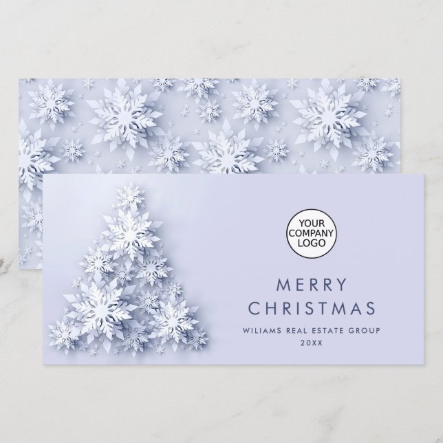 Minimalist Snowflakes Christmas Tree Greeting Holiday Card (Front/Back)