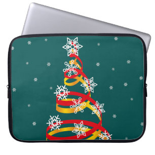 Minimalist Snowflakes Ribbon Christmas Tree Laptop Sleeve