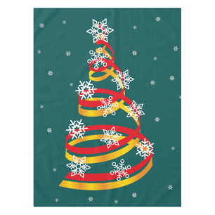 Minimalist Snowflakes Ribbon Christmas Tree Tablecloth