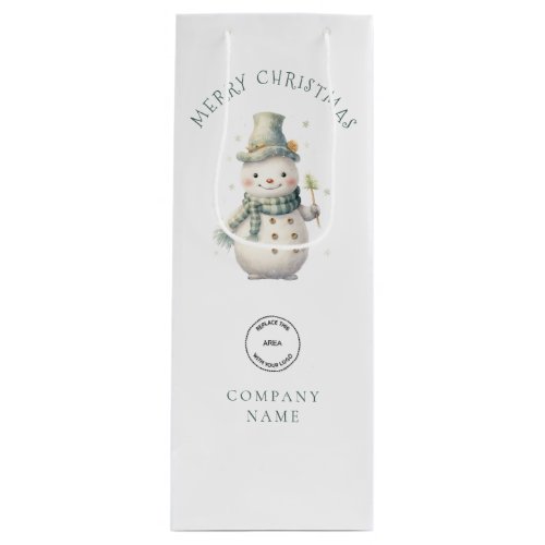 Minimalist Snowman Company Logo Merry Christmas  Wine Gift Bag