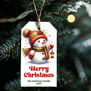 Minimalist Snowman Kids Gift Tag Personalized Xmas