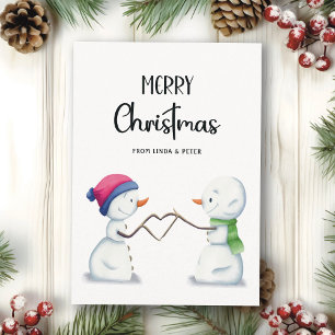 Minimalist Snowmen Couple Merry Christmas Holiday Card