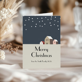 Minimalist Snowy Christmas Village Modern Holiday Card