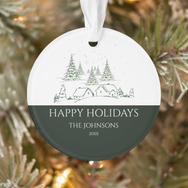 Minimalist Snowy Christmas Village  Ornament (Tree)
