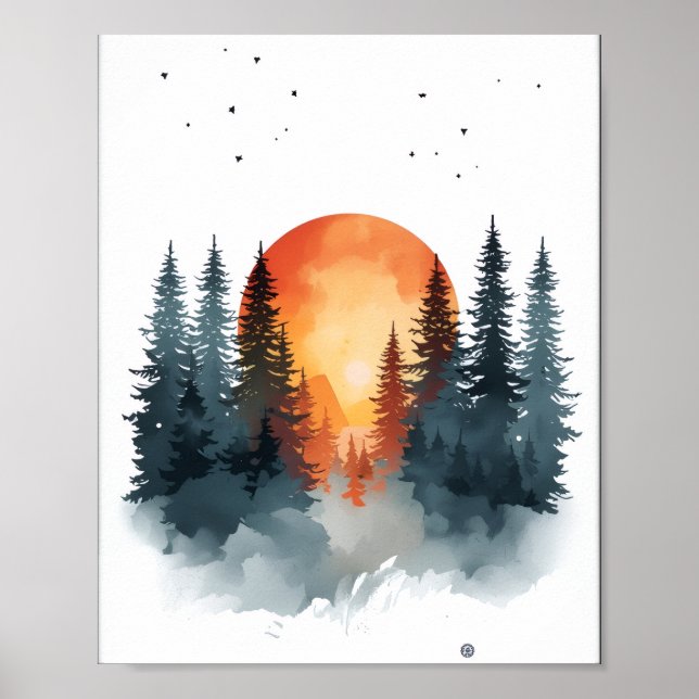 Minimalist Snowy Pine Forest Sunset Canvas Print (Front)