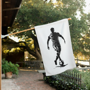 Minimalist Soccer Player Silhouette Art House Flag