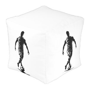 Minimalist Soccer Player Silhouette Art Pouf