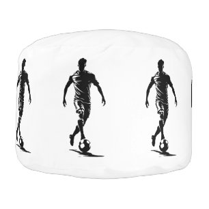 Minimalist Soccer Player Silhouette Art Pouf