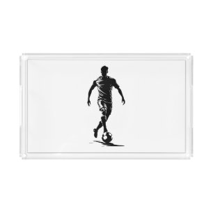 Minimalist Soccer Player Silhouette Art Tray