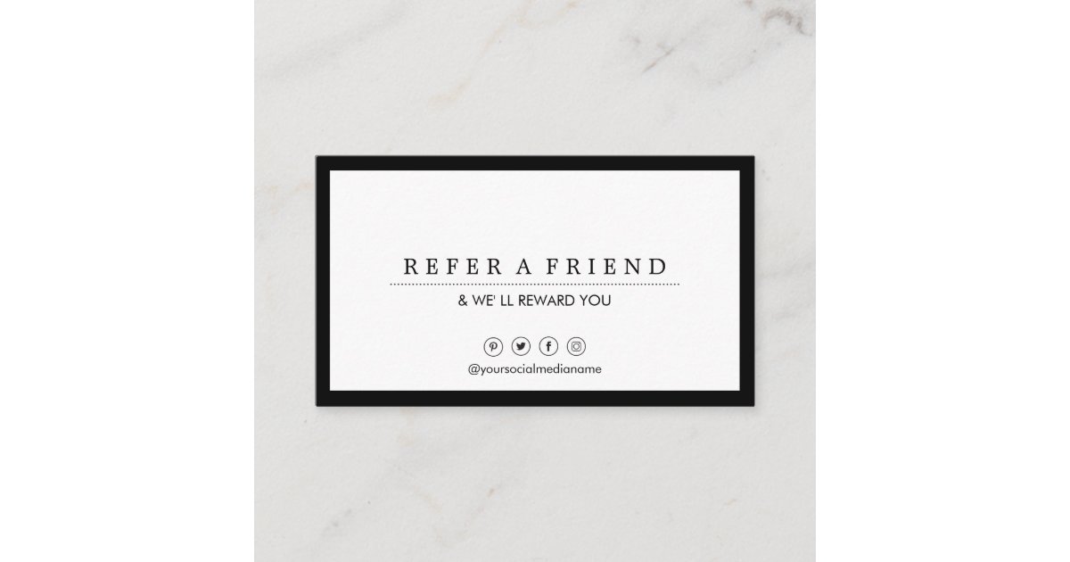 Minimalist Social Media Luxe Black White Referral Business Card Zazzle Com