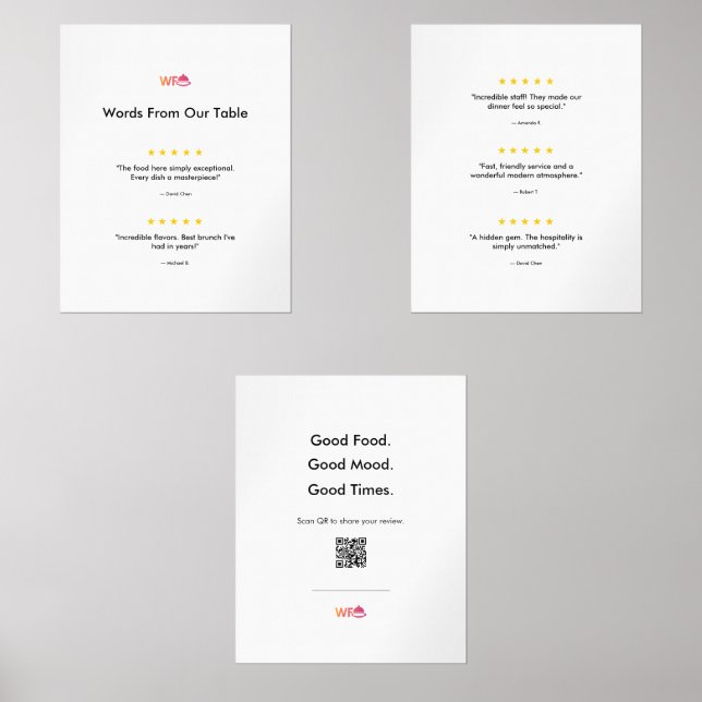 Minimalist Social Proof Restaurant Wall Art Sets (Front)