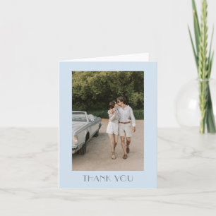 Minimalist Soft Blue Art Deco Photo Wedding Thank You Card