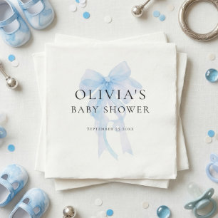 Minimalist Soft Blue Bow Baby Shower Napkins