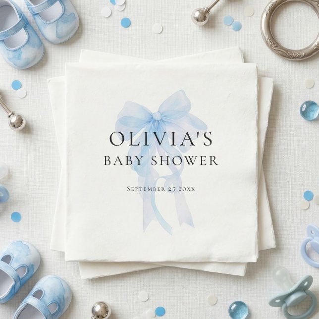 Minimalist Soft Blue Bow Baby Shower Napkins (Creator Uploaded)