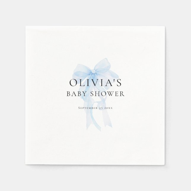 Minimalist Soft Blue Bow Baby Shower Napkins (Front)