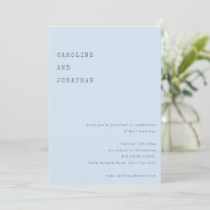 Minimalist Soft Blue Retro Typewriter Font Wedding Invitation