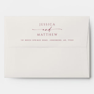 Minimalist Soft Ivory & Muted Berry Rose Wedding Envelope