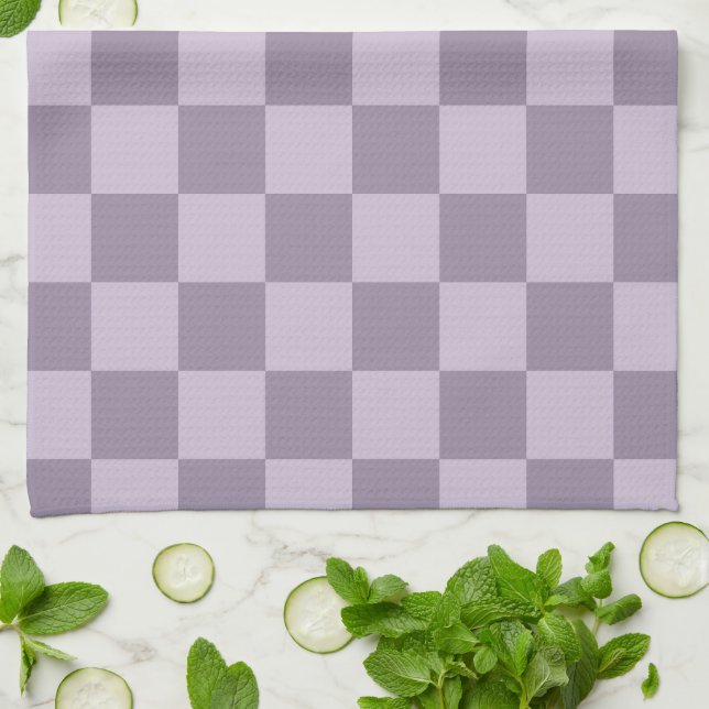 Minimalist Soft Lavender Checkerboard Pattern  Kitchen Towel (Folded)