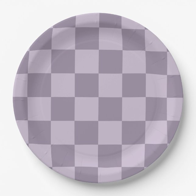 Minimalist Soft Lavender Checkerboard Pattern  Paper Plates (Front)