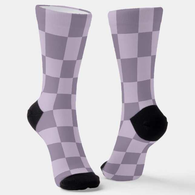 Minimalist Soft Lavender Checkerboard Pattern  Socks (Angled)