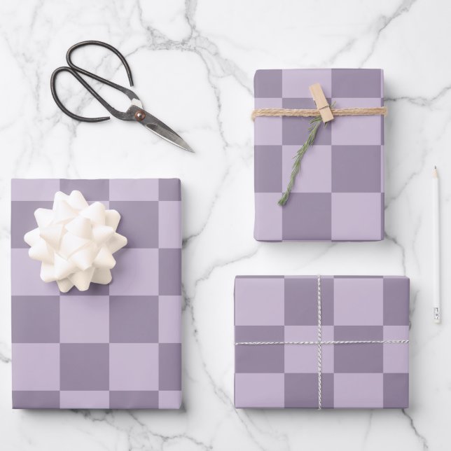 Minimalist Soft Lavender Checkerboard Pattern  Wrapping Paper Sheets (Front)