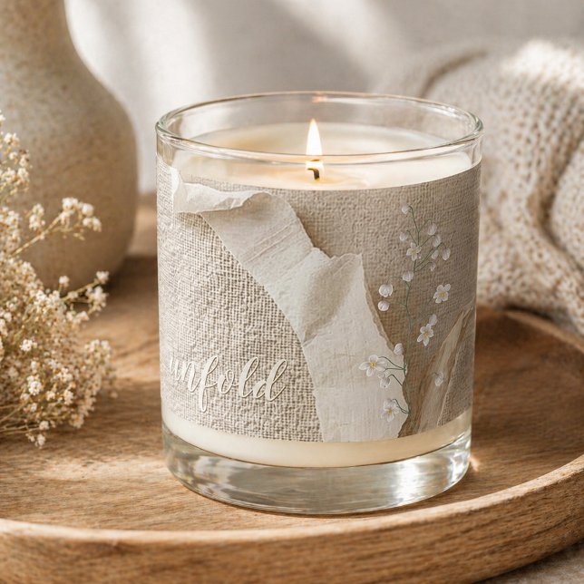 Minimalist Soft Linen Botanical Unfold Scented Candle (Creator Uploaded)
