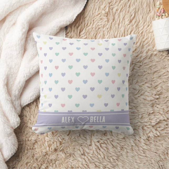 Minimalist Soft Pastel Heart Pattern  Personalized Throw Pillow (Blanket)