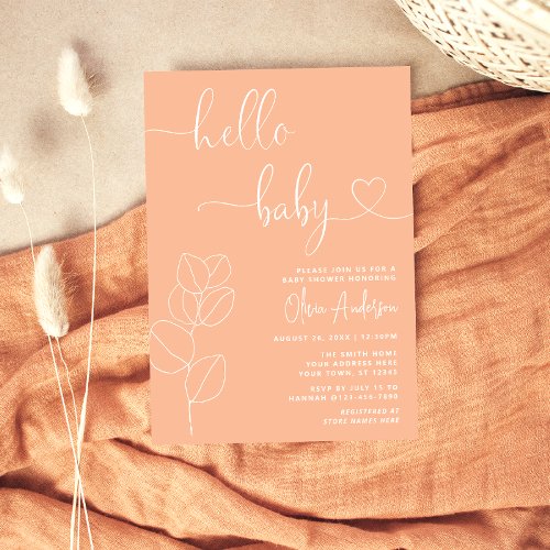 Minimalist Soft Peach Eucalyptus Baby Shower Invitation