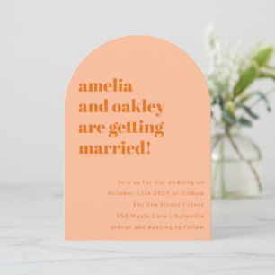 Minimalist Soft Peach Orange Retro Wedding Arch Invitation