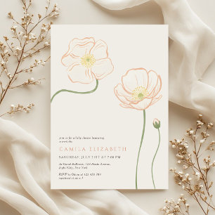 Minimalist Soft Peach Poppy Wildflower Baby Shower Invitation