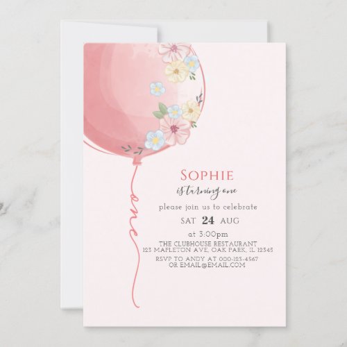 Minimalist Soft Pink Balloon Babys 1st Birthday Invitation