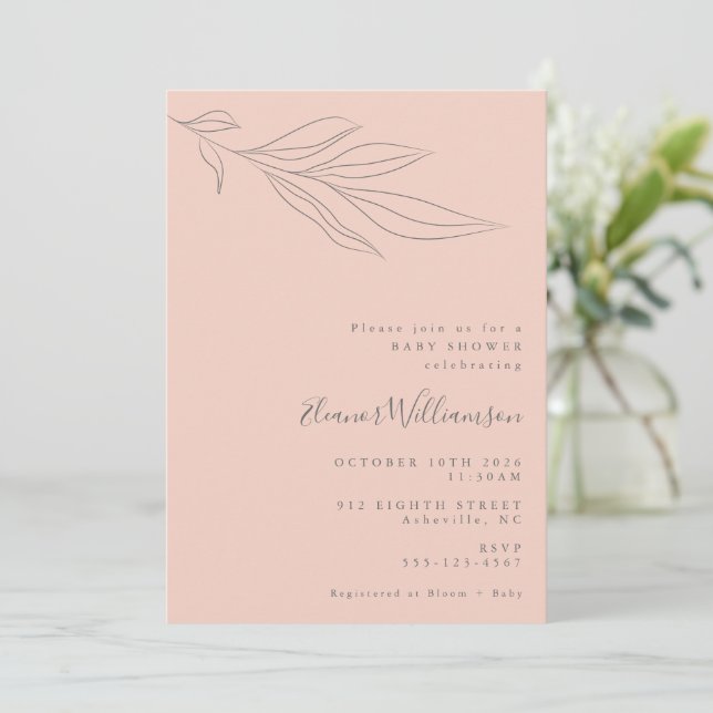 Minimalist Soft Pink Boho Botanical Baby Shower Invitation (Standing Front)