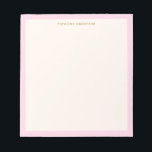 Minimalist Soft Pink Border Personalized Name Notepad<br><div class="desc">Keep your desk chic and organized with this personalized notepad featuring a soft blush pink border and elegant gold text. The simple, timeless design makes it perfect for jotting down notes, to-do lists, or daily reminders. Add your name for a polished, custom touch that suits both home and office settings....</div>