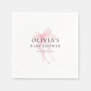Minimalist Soft Pink Bow Baby Shower Napkins