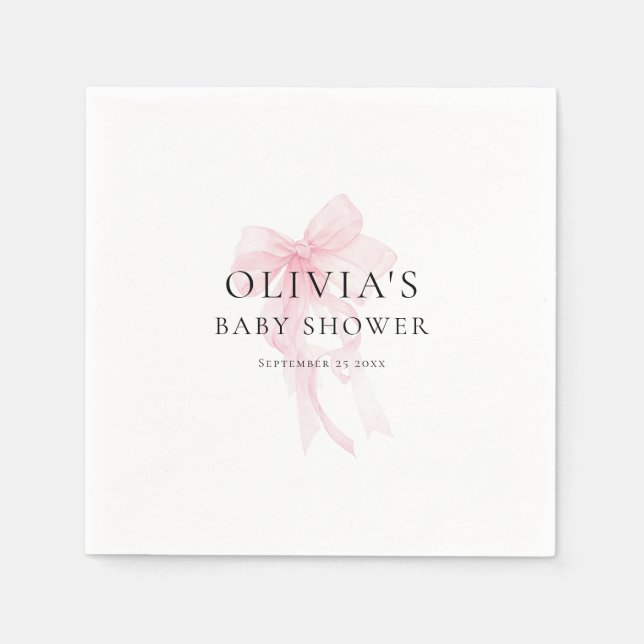 Minimalist Soft Pink Bow Baby Shower Napkins (Front)