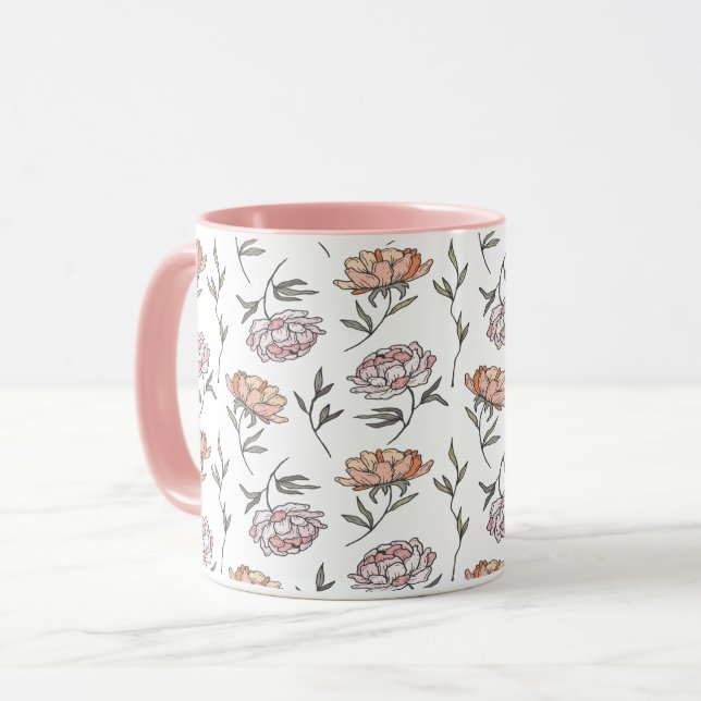 Minimalist Soft Pink Floral Botanical Sketch Two-T Mug (Front Left)