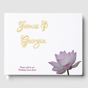 Minimalist soft pink & green lotus Wedding  Foil Guest Book