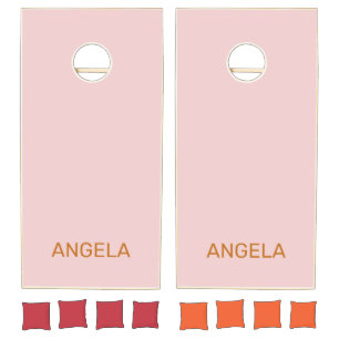 Minimalist soft pink stylish monogram cornhole set