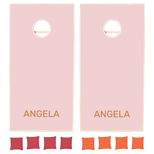 Minimalist soft pink stylish monogram cornhole set (Set)
