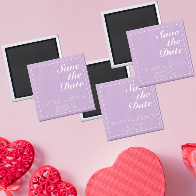 Minimalist Soft Purple & White Save the Date Magnet (Creator Uploaded)