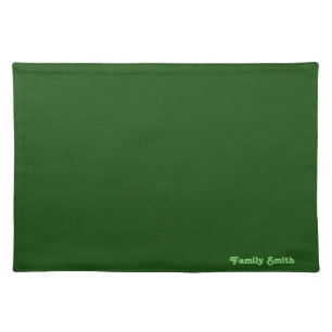 Minimalist Solid Dark Green Family Name Cloth Placemat