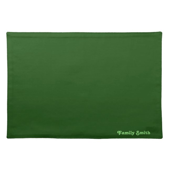 Minimalist Solid Dark Green Family Name Cloth Placemat (Front)