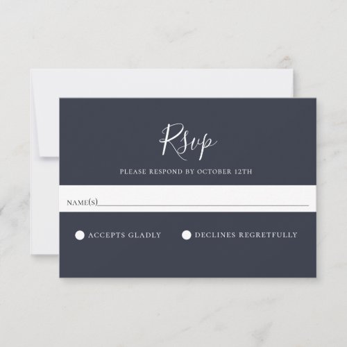 Minimalist Solid Navy Blue Wedding RSVP Card