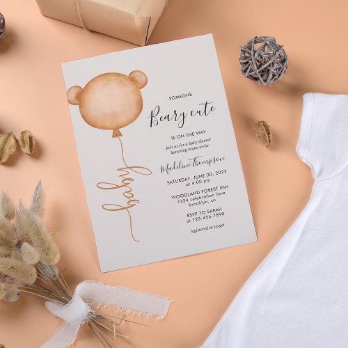 Minimalist Someone Beary Cute Balloon Baby Shower  Invitation