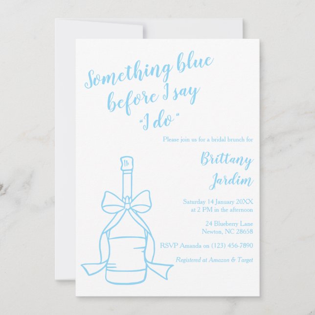 Minimalist Something Blue Bridal Brunch Invitation (Front)